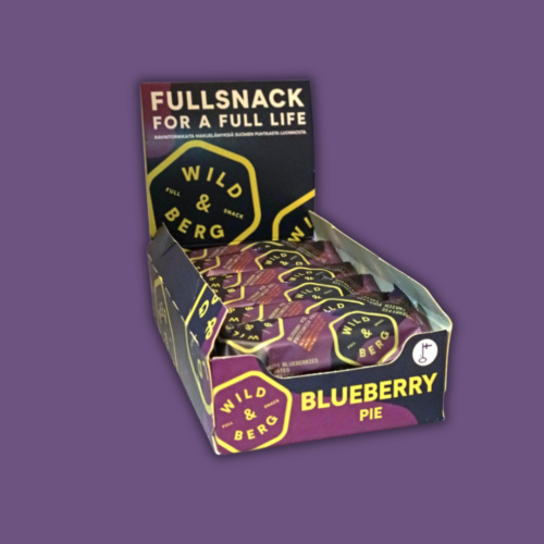 Mustikkapiiras Täysvälipala Proteiinipatukka laatikko